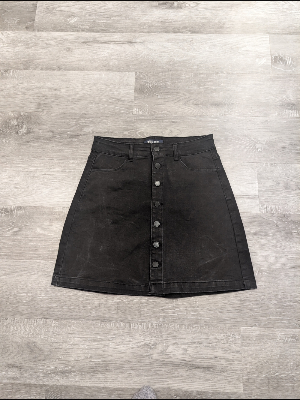 Wax Jean Black A-Line Button-Front Denim Skirt